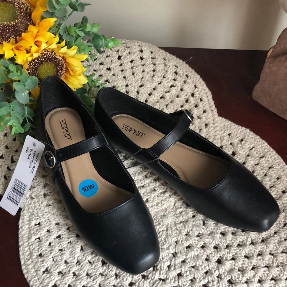 Esprit Black Mary Jane Flats with Strap SIZE 10W